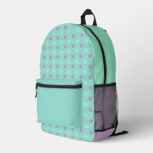 pastel violet, mint and teal polka dots printed backpack