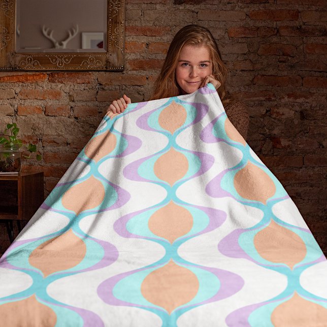 Pastel Violet Orange Aqua Blue Ogee White Waves Fleece Blanket (Creator Uploaded)