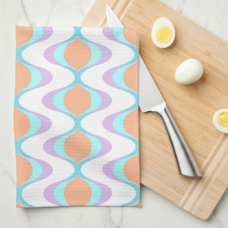 Pastel Violet Orange Aqua Blue Ogee White Waves Tea Towel