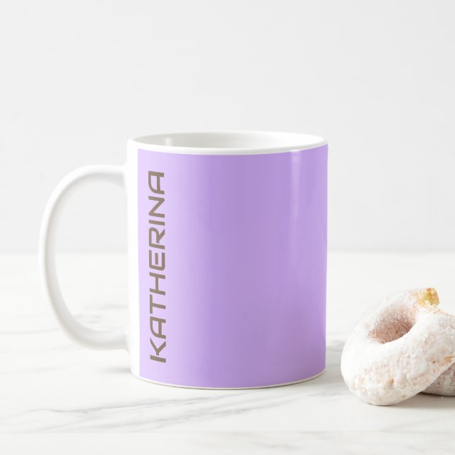 Pastel Violet Solid Colour Personalised  Coffee Mug (With Donut)
