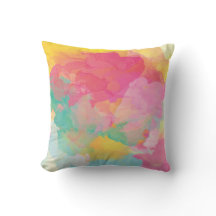 Pastel water colour pink yellow aqua decor pillow