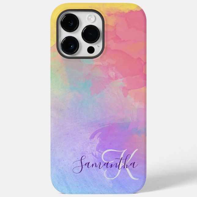 Pastel Watercolor Abstract & Monogram Case-Mate iPhone Case (Back)