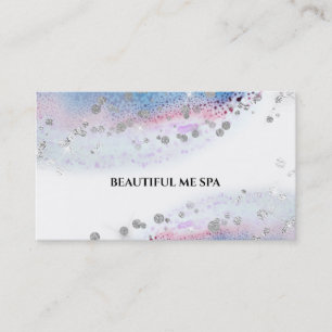 *~* Pastel Watercolor Abstract Silver Glitter Blue Business Card