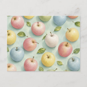 Pastel Watercolor Apple Fruit Botanical Pattern Postcard