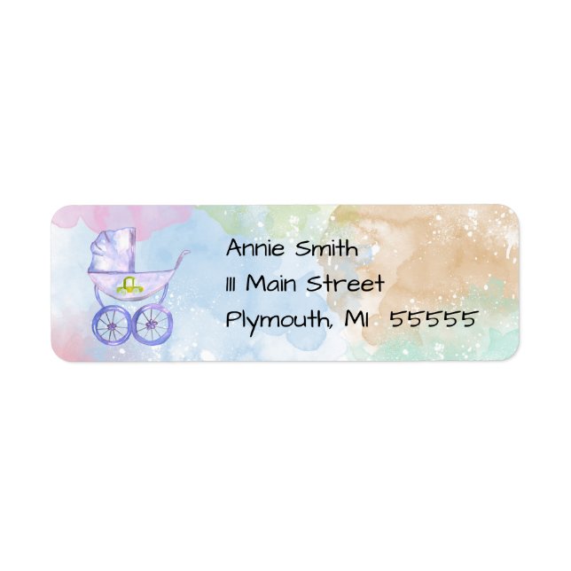 Pastel Watercolor Baby Carriage Address Label (Front)