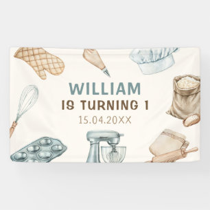 Pastel Watercolor Baking Boy Birthday Banner