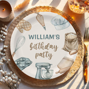 Pastel Watercolor Baking Boy Birthday  Paper Plate