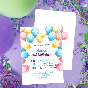 Pastel Watercolor Balloons Birthday Party  Invitation