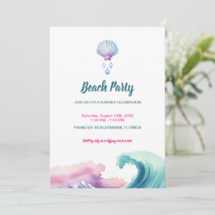 Pastel Watercolor Beach Party Invitation