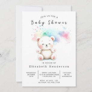 Pastel Watercolor Bear Baby Shower Invitation