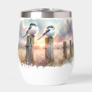 Pastel Watercolor Birds Fencepost Sunset