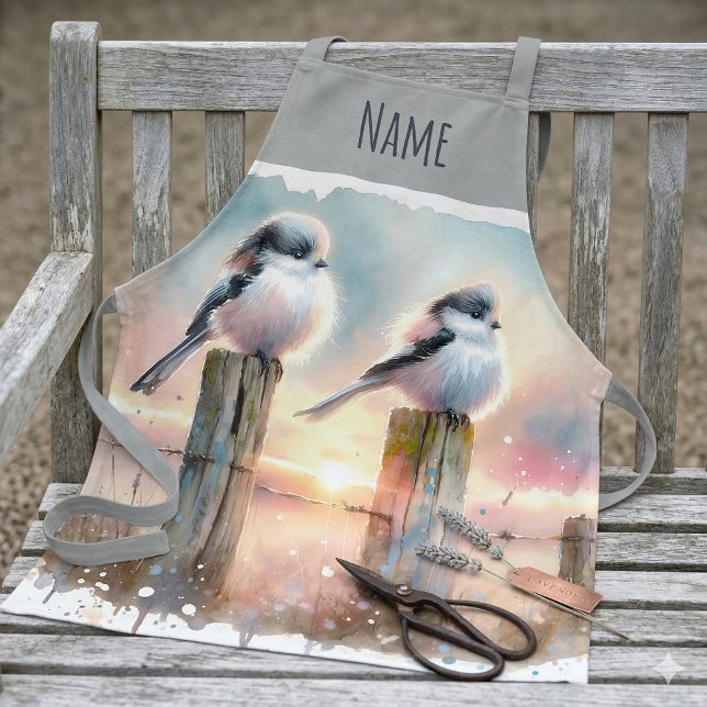 Pastel Watercolor Birds Fencepost Sunset Apron (Pastel Watercolor Birds Fencepost Sunset Apron b)
