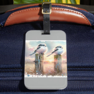 Pastel Watercolor Birds Fencepost Sunset Luggage Tag