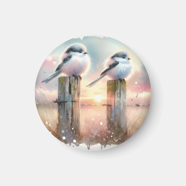Pastel Watercolor Birds Fencepost Sunset Magnet (Front)