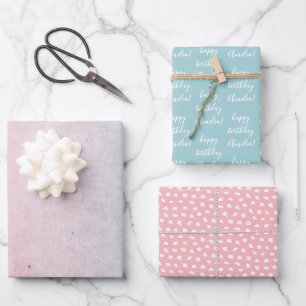 Pastel Watercolor Birthday Name Aqua Coral Wrapping Paper Sheet
