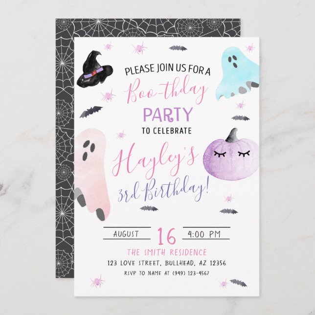 Pastel Watercolor Boothday Ghost Invite (Front/Back)