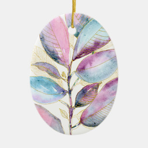 Pastel Watercolor Botanical Leaves Spiral Notebook Ceramic Tree Decoration