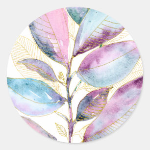 Pastel Watercolor Botanical Leaves Spiral Notebook Classic Round Sticker