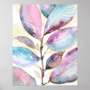 Pastel Watercolor Botanical Leaves Spiral Notebook Poster