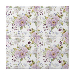 Pastel Watercolor Botanical Wildflower Ceramic Tile