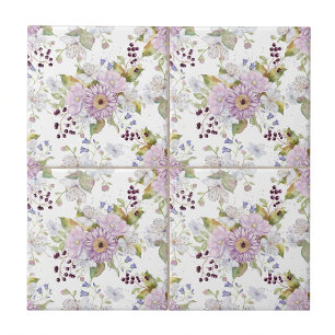 Pastel Watercolor Botanical Wildflower Ceramic Tile