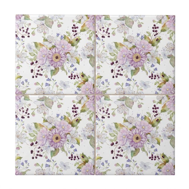 Pastel Watercolor Botanical Wildflower Ceramic Tile (Pink and White Pastel Watercolor Wildflowers Ceramic Tile)