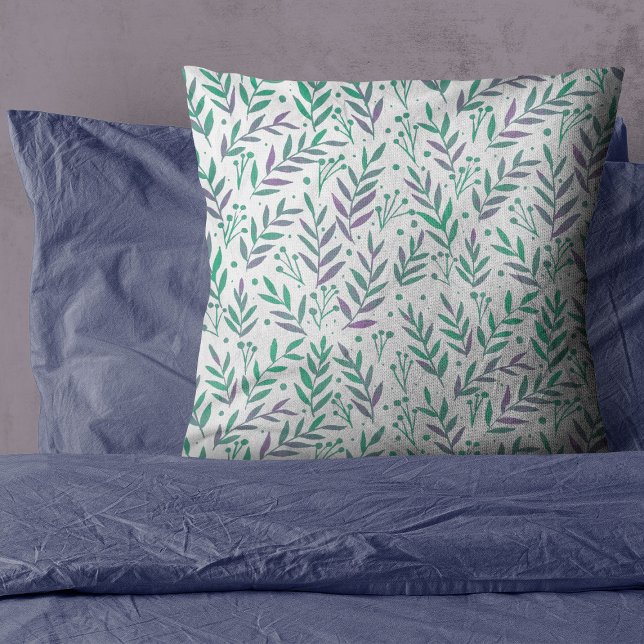 Pastel watercolor branches purple and green cushion (Creator Uploaded)