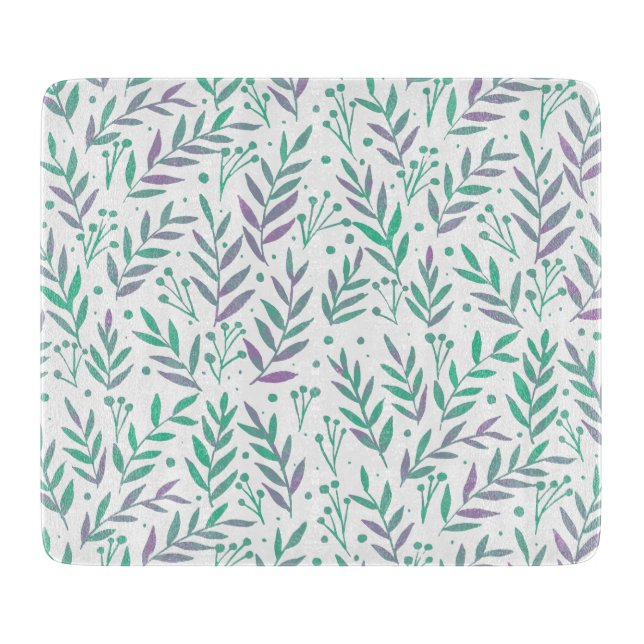 Pastel watercolor branches purple and green cutting board (Front)