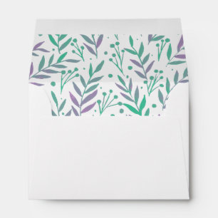 Pastel watercolor branches purple and green envelope