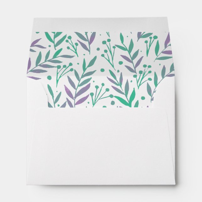 Pastel watercolor branches purple and green envelope (Back (Bottom))