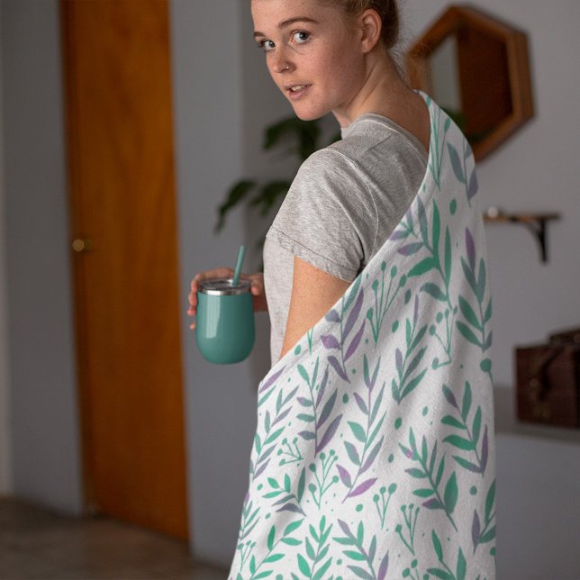 Pastel watercolor branches purple and green fleece blanket (Creator Uploaded)