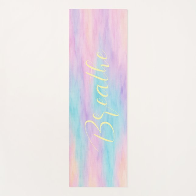 Pastel Watercolor “Breathe” Yoga Mat (Front)