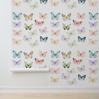 Pastel Watercolor Butterflies Nursery Baby Room Wallpaper