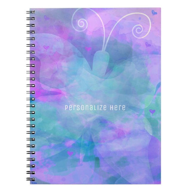 Pastel Watercolor Butterfly Personalised Custom Spiral Notebook (Front)