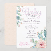 Pastel Watercolor Cactus Pink Baby Shower