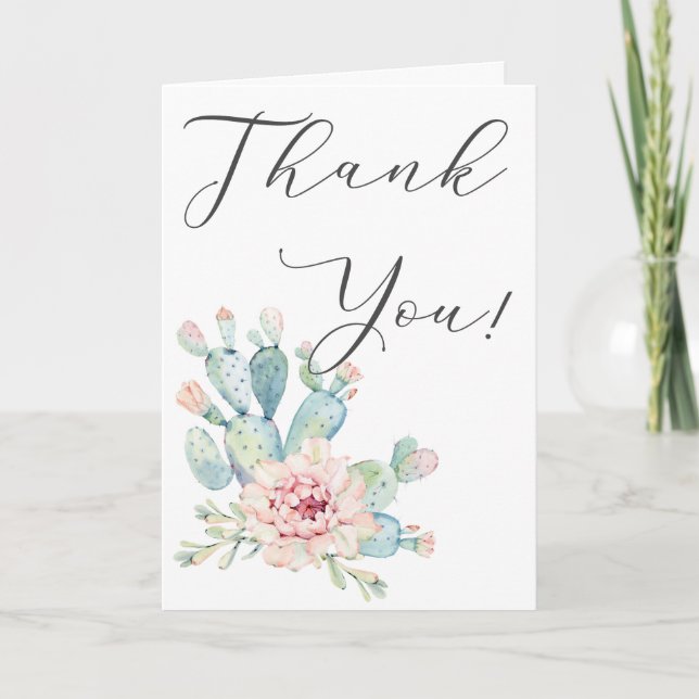 Pastel Watercolor Cactus Thank You Card (Front)
