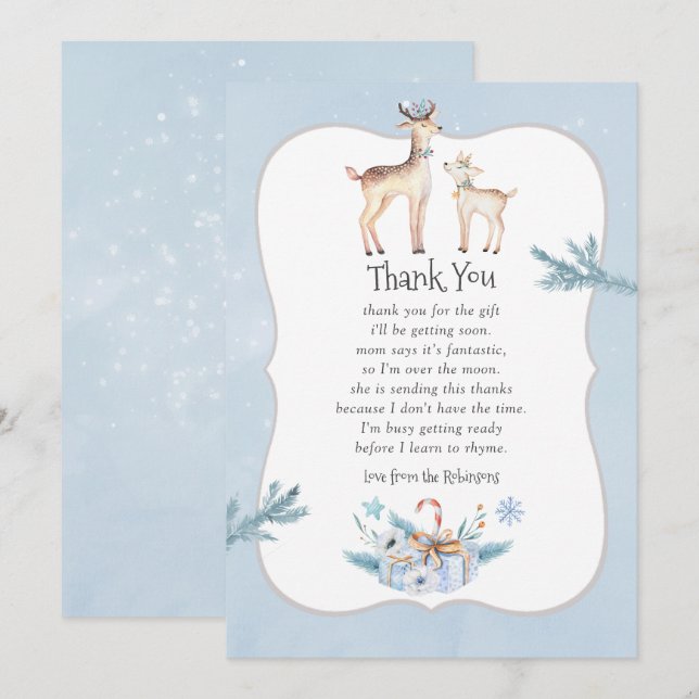 Pastel Watercolor Christmas Baby Shower Thank You Invitation (Front/Back)