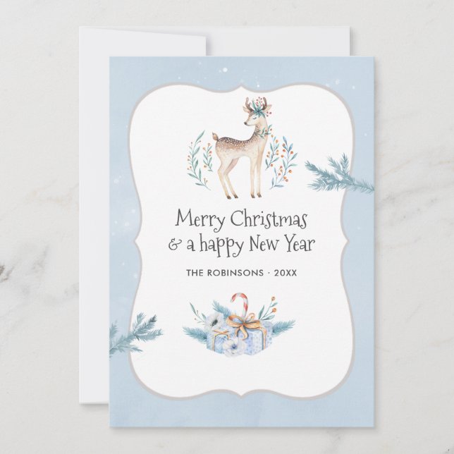 Pastel Watercolor Christmas Holiday Photo Collage Card (Front)