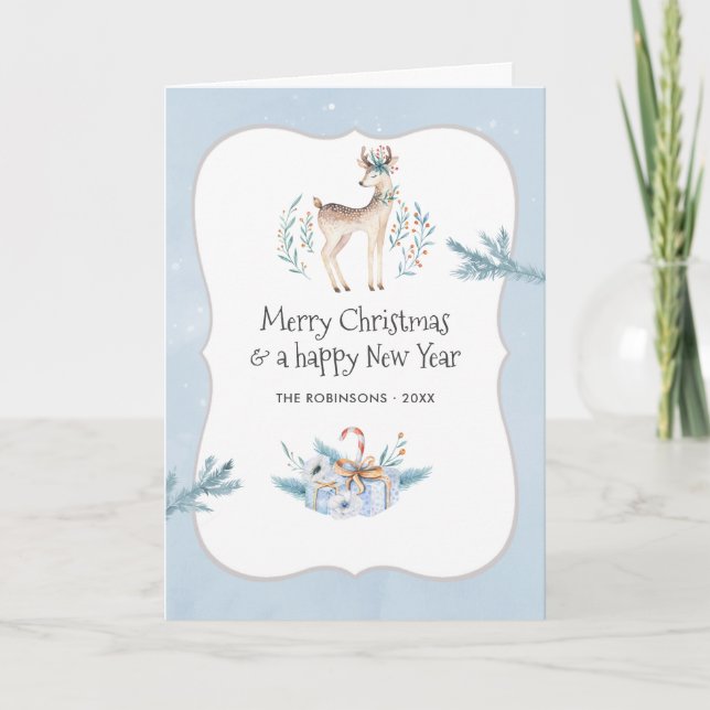 Pastel Watercolor Christmas Winter Holiday Photo Card (Front)