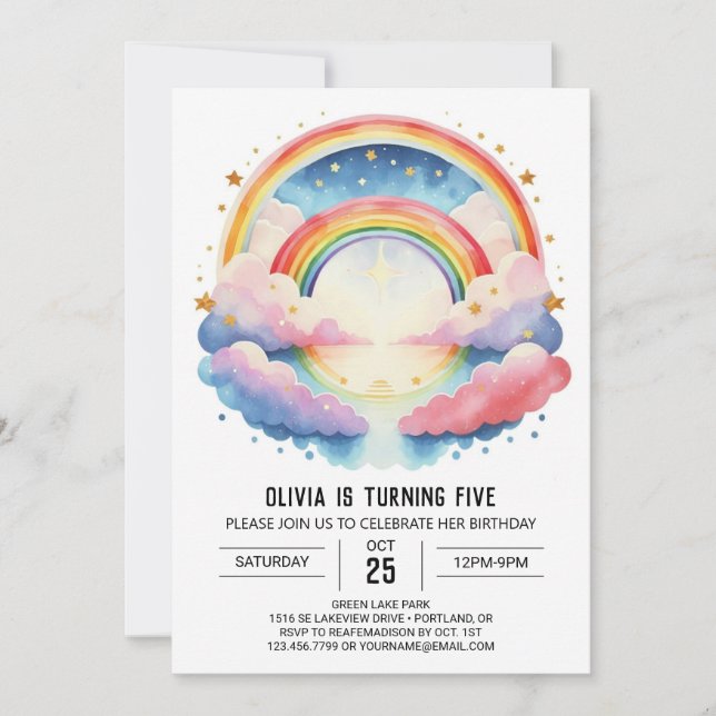 Pastel Watercolor Clouds Girl Birthday Invitation (Front)