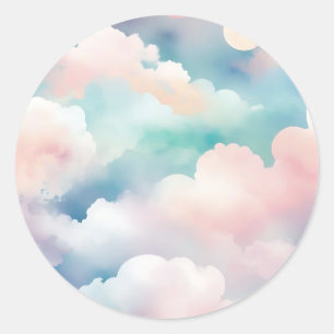 Pastel Watercolor Cloudscape Pattern Classic Round Sticker