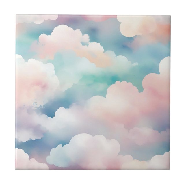 Pastel Watercolor Cloudscape Pattern Tile (Front)