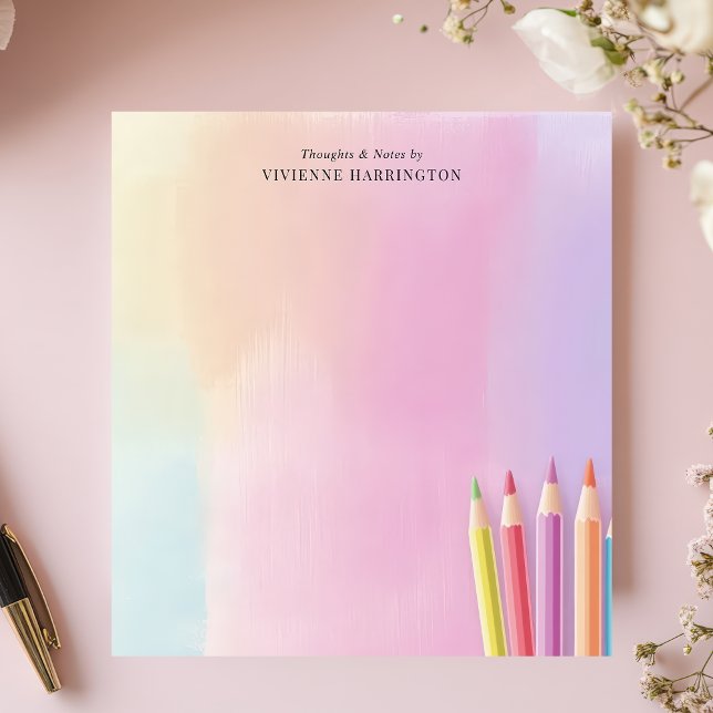 Pastel Watercolor Coloured Pencils Personalised Notepad (Creator Uploaded)