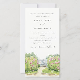 Pastel Watercolor Cottage Garden Engagement Invite