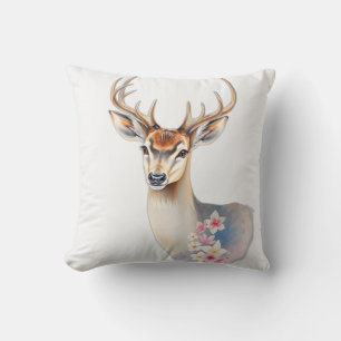 Pastel Watercolor Deer with Flora Cushion