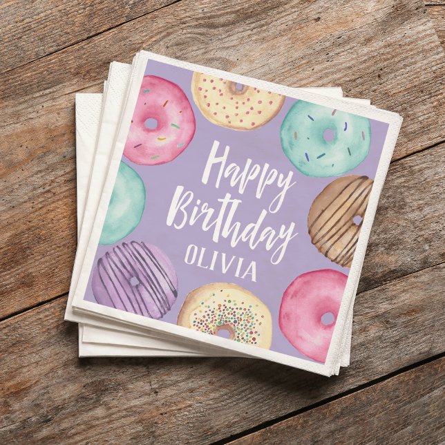 Pastel Watercolor Doughnut Personalised Birthday Napkin (Creator Uploaded)