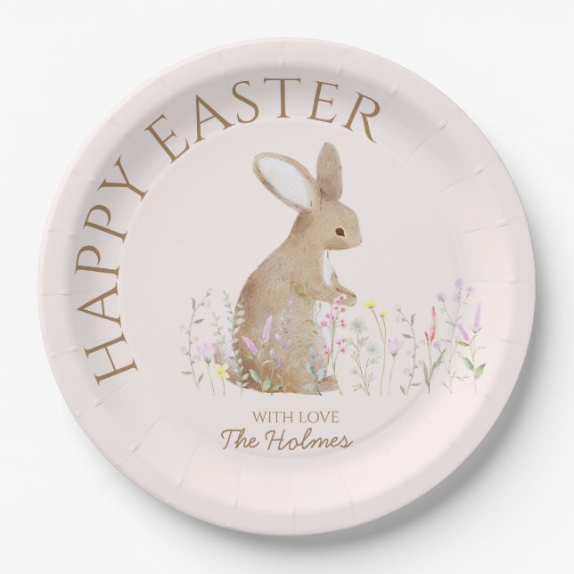 Pastel Watercolor Easter Bunny Egg Hunt Brunch  Paper Plate (Front)
