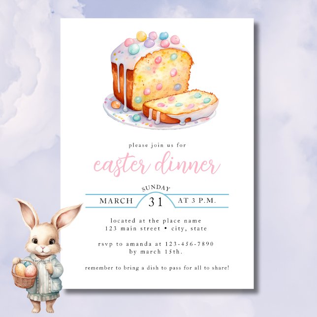 Pastel Watercolor Easter Dinner Easter Bread Invitation (Creator Uploaded)