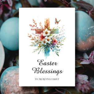 Pastel Watercolor Elegant Cross Christian Easter Card
