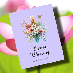 Pastel Watercolor Elegant Cross Christian Easter  Card